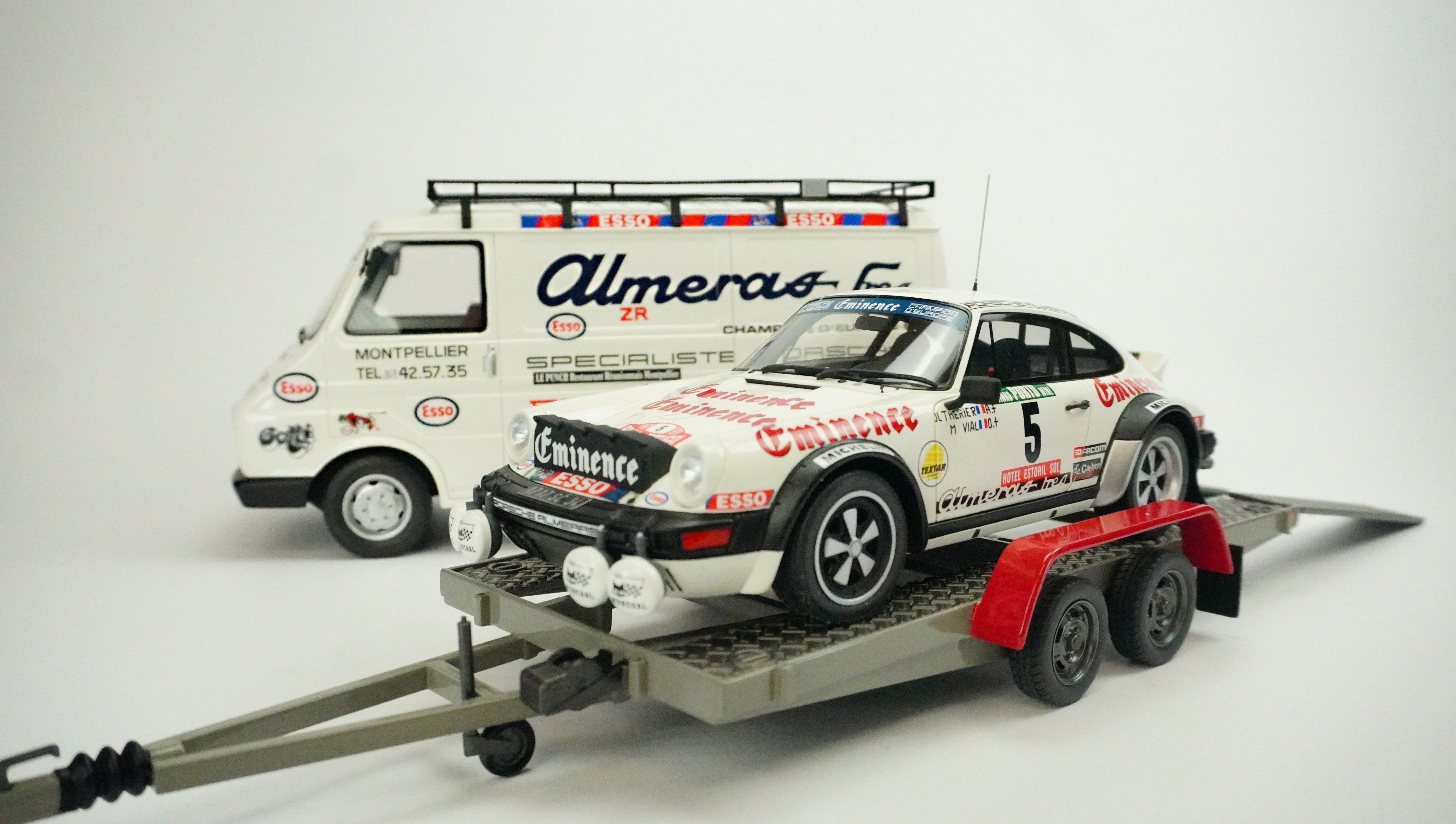 Citroën Rally Set C35 & Porsche 911 SC with Trailer 1981 1:18