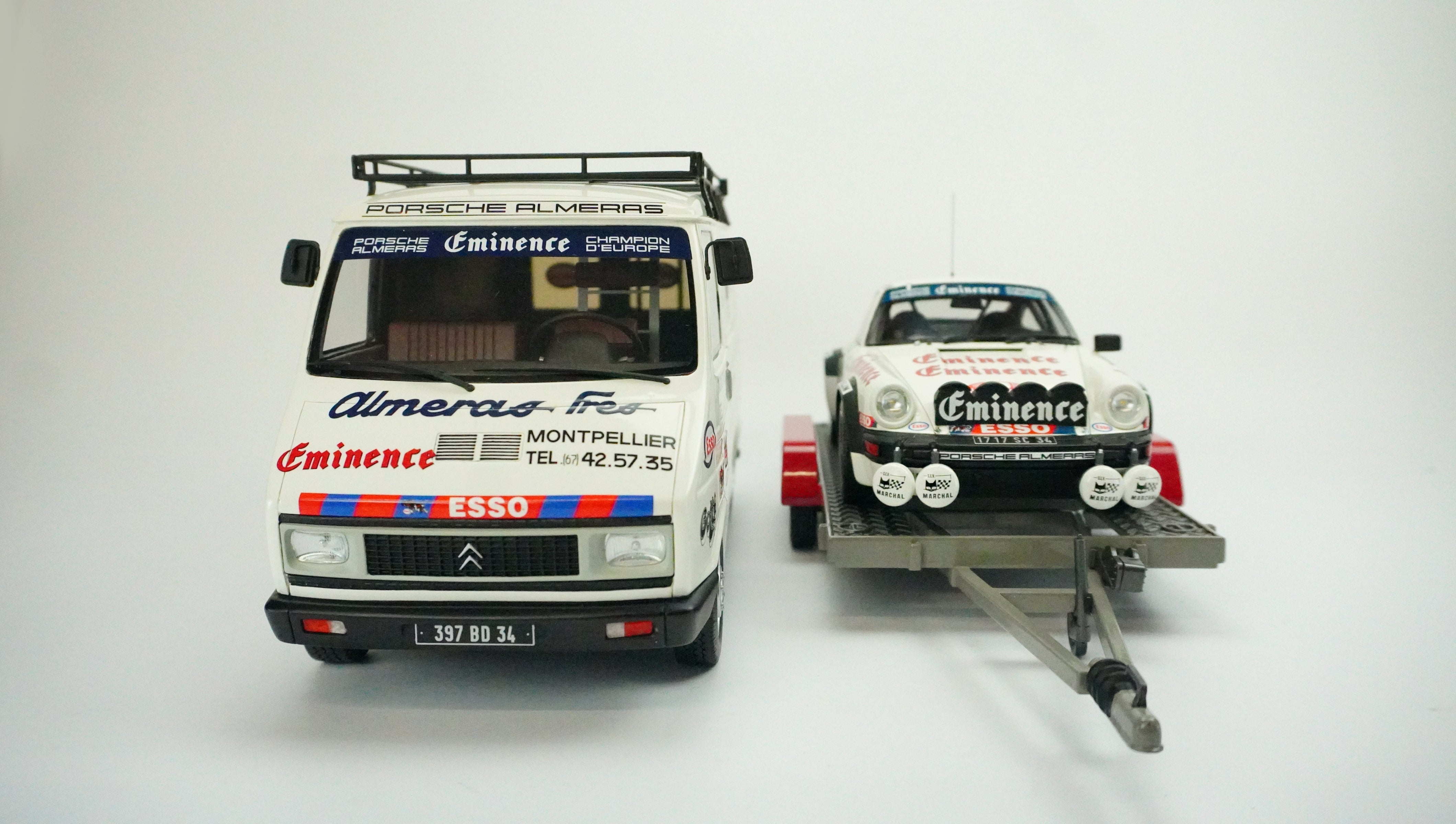 Citroën Rally Set C35 & Porsche 911 SC with Trailer 1981 1:18